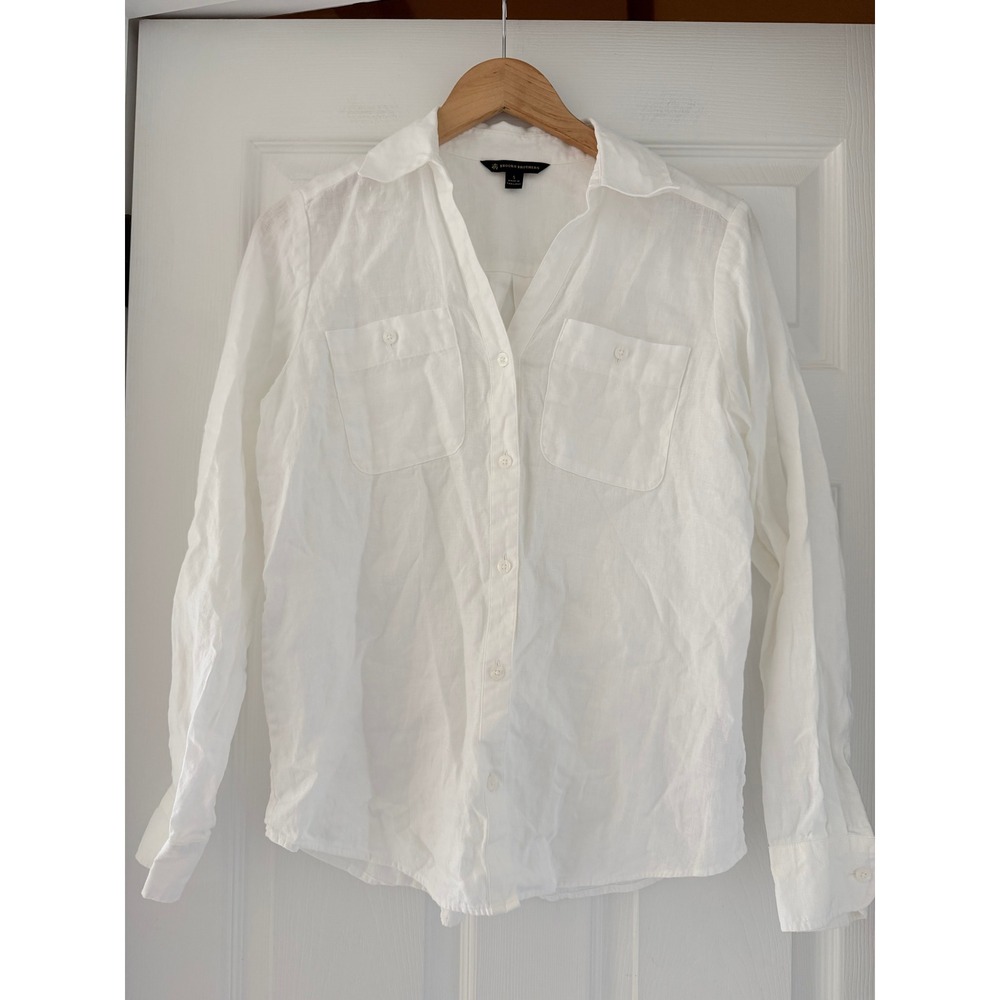 Brooks Brothers Womens White Linen Button Down Cleangirl Minimalist Neutral